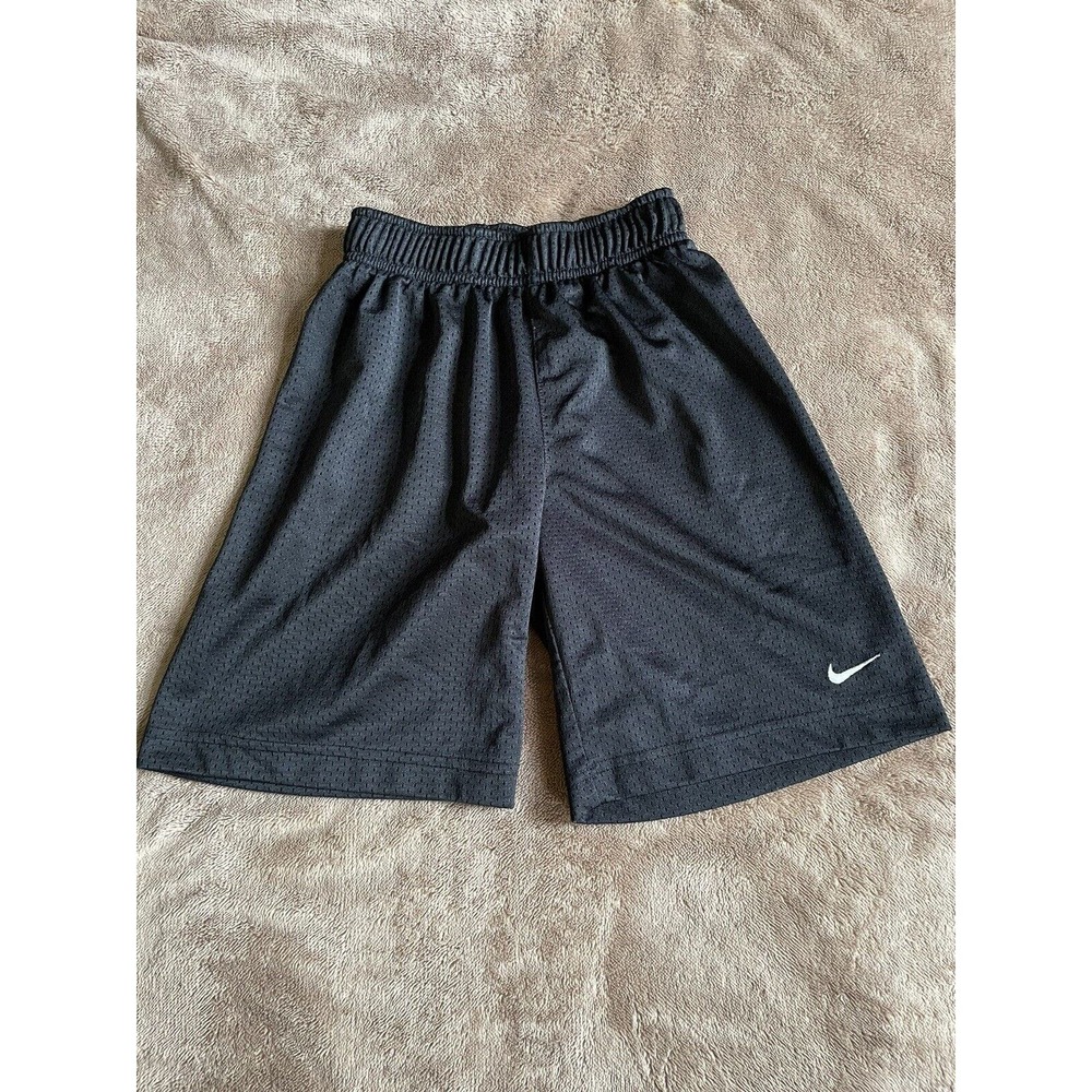 Nike Youth Shorts Size 7R Black Mesh Elastic Waist Lined Polyester Swoosh